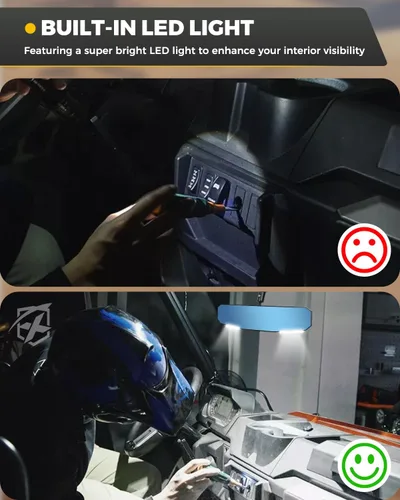 Miniatura 2 de Xprite Espejo retrovisor UTV de 13 pulgadas, espejo central SXS UTV con luces interiores, abrazadera de aluminio ajustable para montaje de 1.5 a 2