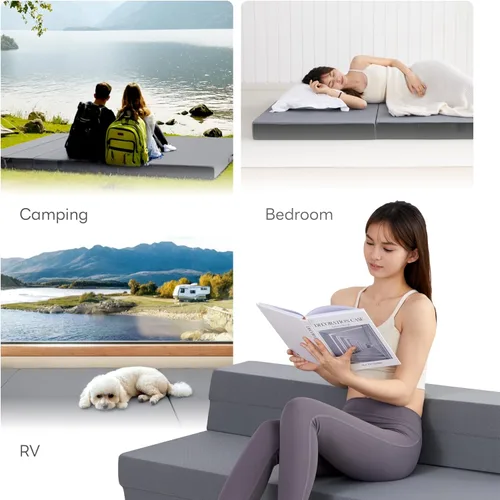 Miniatura 6 de LIKIMIO Colchón plegable tamaño matrimonial, colchón de espuma de alta densidad con funda transpirable y lavable y bolsa de almacenamiento, Gris