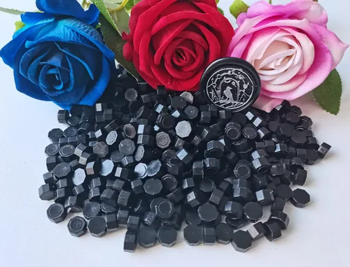 Miniatura 2 de Cuentas de cera de sellado, 350 cuentas de cera negra con 2 velas blancas y 1 cuchara para derretir cera, ideal para invitaciones de boda, paquetes