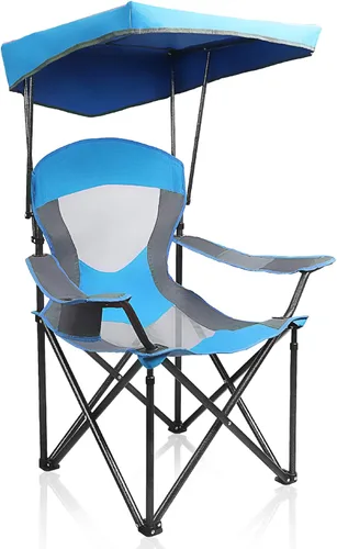 Miniatura 4 de ALPHA CAMP Silla de Descanso con Toldo de Servicio Pesado 2PC Parasol Senderismo Silla de Viaje con Portavasos Azul Esmaltado Esmalte azul