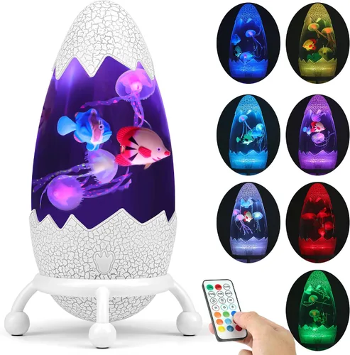 Luz Nocturna de Huevo de Dinosaurio - Lámpara de Mesa de Medusas y Peces Brillantes con Diseño Agrietado, Luz de Huevo de Dinosaurio Jumbo con