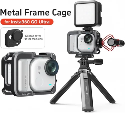 Miniatura 3 de Jaula de Marco de Aluminio con Funda de Silicona para Lente para Insta360 GO Ultra, Carcasa Protectora Metálica Duradera con Montura de Zapato Frío