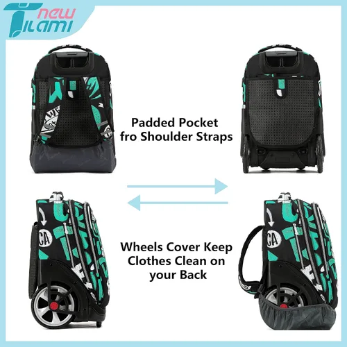 Miniatura 70 de NEW TILAMI Mochila con ruedas de 19 pulgadas con bolsa de almuerzo para niñas y niños, mochila para laptop con ruedas, bolsa de mano duradera