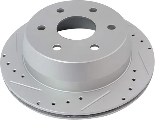 Miniatura 4 de TRQ Kit de pastillas de freno trasero y rotor de cerámica con revestimiento en G de alta calidad, ranurado X perforado, compatible con 02 Cadillac