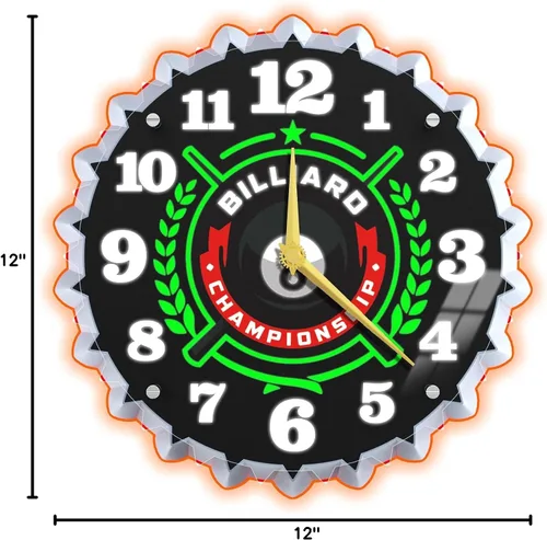 Miniatura 8 de Reloj de pared de neón, 12 pulgadas con gráficos de billar 8 bolas de billar, impresionante efecto de brillo 3D, silencioso sin tictac, para sala