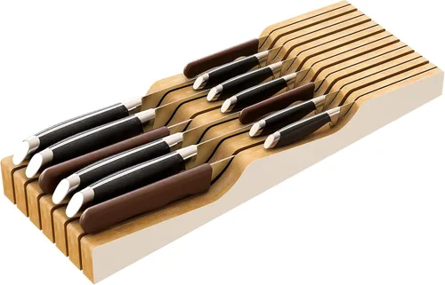 Miniatura 7 de Organizador de cajones de cuchillos grande, soporte para cuchillos de madera de bambú, bloque de cuchillos con capacidad para hasta 15 cuchillos