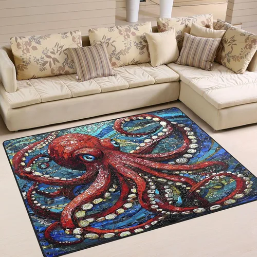 Miniatura 17 de ALAZA Alfombra antideslizante de juego de piscina retro colorida de 4 x 5 pies 3 pulgadas y 3 pulgadas para sala de estar, comedor, dormitorio