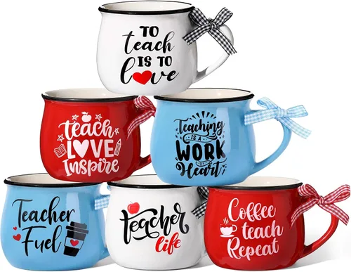Zubebe 6 piezas de regalos de agradecimiento para profesores, tazas de cerámica para maestros, tazas de café de agradecimiento, regalos de
