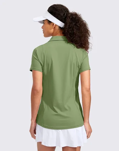 Miniatura 2 de Viodia Camisa de golf para mujer, manga corta, con cremallera, de secado rápido, elástica, con cuello de tenis, ropa de golf