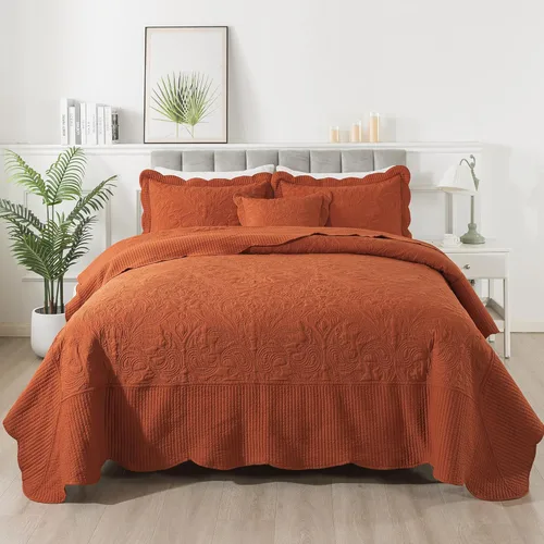 Miniatura 224 de HoneiLife - Juego de colcha de tamaño Queen, juego de ropa de cama de pana bordada de 3 piezas, colcha de lujo, ligera, cálida, para todas las Pana
