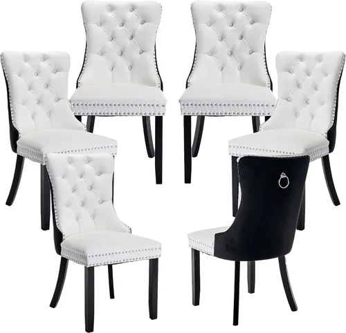 Miniatura 48 de LKTART Juego de 2 sillas de comedor de terciopelo, sillas de comedor copetudas con ribete de anillo de clavo, silla de comedor tapizada con patas