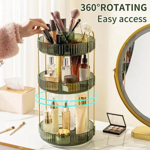 Miniatura 4 de Organizador de maquillaje giratorio de 360°, almacenamiento de maquillaje de gran capacidad, organizador de perfumes de 3 niveles, organizador