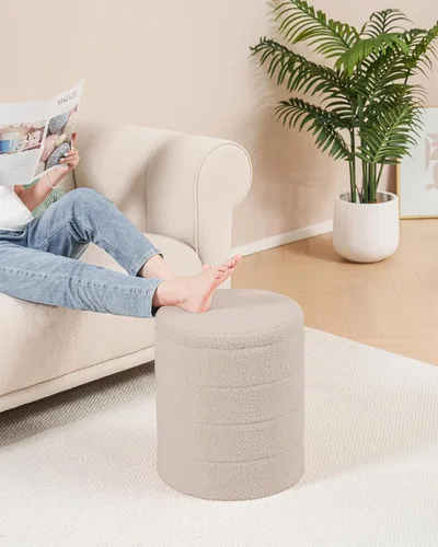 Miniatura 2 de B FSOBEIIALEO Otomana con Almacenamiento, Taburete Otomano de Almacenamiento Redondo Sherpa, Reposapiés Boucle 14.6"x14.6"x17.7" (Beige)