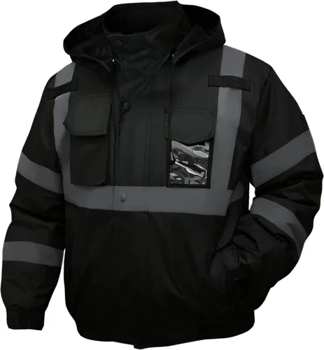Miniatura 14 de Chaqueta de seguridad para hombre, chaqueta reflectante con capucha de alta visibilidad, chaqueta bomber de alta visibilidad con bolsillos y Lima