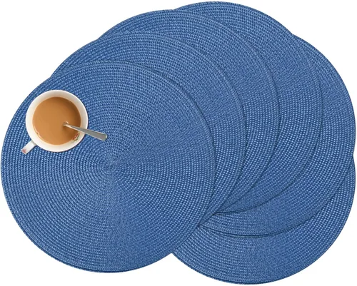 Miniatura 12 de Zupro Juego de 6 manteles individuales redondos trenzados de 15 pulgadas, resistentes al calor, antideslizantes, lavables, para cocina, mesas