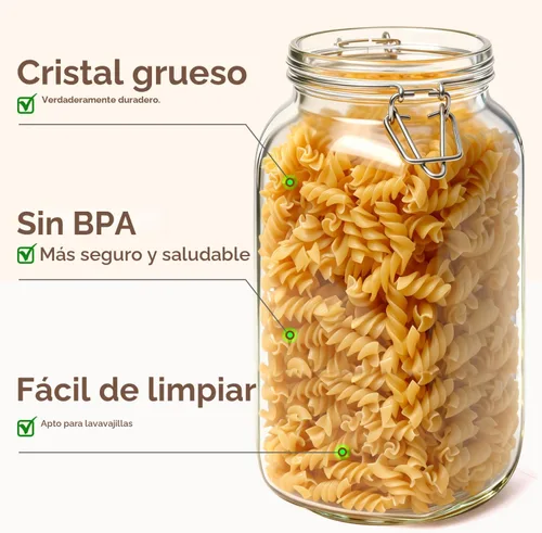Miniatura 5 de ComSaf Tarros herméticos de vidrio con tapas de 0.6 galones, juego de 3, recipiente de almacenamiento de alimentos cuadrado con sello