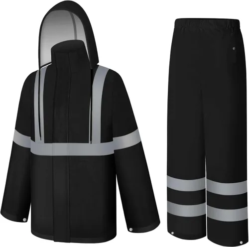Miniatura 15 de Abrigo y Pantalones de Lluvia de Alta Visibilidad, Traje de Lluvia de Alta Visibilidad para Hombres, Chaqueta Impermeable con Capucha, Equipo