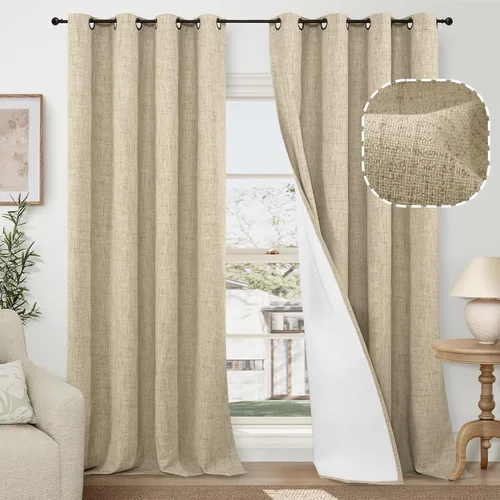 Miniatura 46 de Cortinas Opacas de Lino Azul Bebé para Guardería de 40 Pulgadas de Largo, 2 Paneles, Cortinas Cortas con Aislamiento Térmico Boho de Bloqueo Total