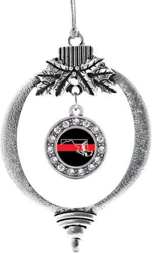 Miniatura 14 de Inspired Silver - Bonita bandera estadounidense - Adorno de Navidad plateado - Adorno de árbol de Navidad con dije circular con circonita cúbica
