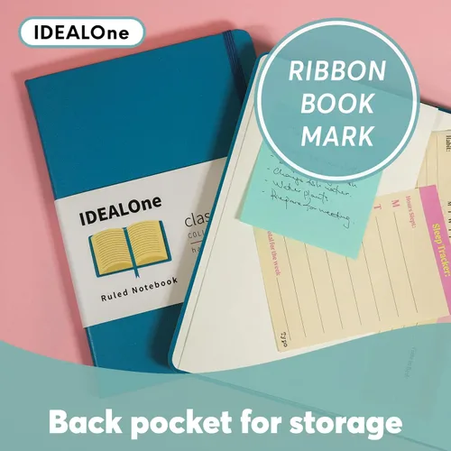 Miniatura 5 de IDEALOne Cuaderno de cuero de tapa dura forrado, A5 (5.7 x 8 pulgadas), cuadernos de diario con rayas universitarias, 160 páginas, papel grueso