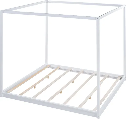 Miniatura 6 de Harper & Bright Designs Cama King con dosel de madera con 4 paneles de póster, marco de cama King con soporte de listones de madera maciza, cama