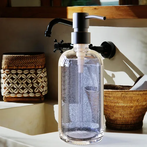 Miniatura 6 de Paquete de 2 bombas dispensadoras de jabón y loción de acero inoxidable negro, repuesto de cabeza dispensadora de jabón para boca de botella regular