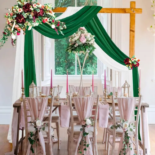 Miniatura 4 de Cortina de tela de gasa para boda, 20 pies, 2 paneles, cortinas de fondo transparentes, arcos de boda verdes para ceremonia, decoración de arco