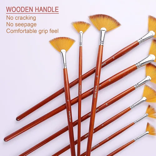 Miniatura 5 de GACDR Juego de 9 pinceles de pintura de abanico para artistas profesionales, juego de pinceles acrílicos con asas largas de madera, pelo de nailon