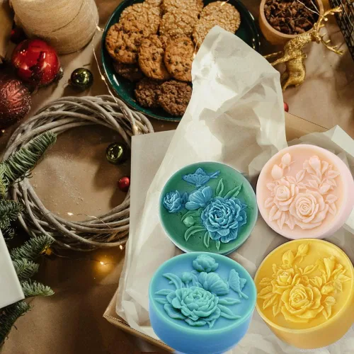 Miniatura 6 de 2 moldes redondos de jabón de flores para hacer jabón, molde de vela de resina rosa de silicona, molde de loción de bombas de baño, molde 3D para 2