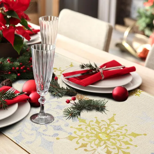 Miniatura 5 de Bonhause Camino de mesa con copos de nieve de invierno 13x72 pulgadas plateado y dorado, decoración de Navidad, invierno, vacaciones, cocina
