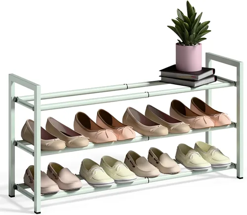 Miniatura 13 de Bumusty Zapatero expandible de 2 niveles para armario, zapatero ajustable de 18 a 33 pulgadas para espacios pequeños, organizador de zapatos pequeño
