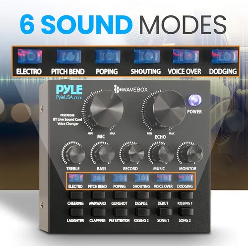 Miniatura 3 de Pyle Mini mezclador de podcast de audio Bluetooth - Transmisión en vivo para computadora de PC, iPhone, cambiador de voz, tarjeta de sonido V8