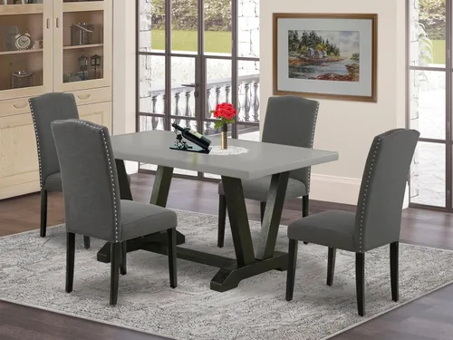 Miniatura 2 de East West Furniture V696EN120-5 - Juego de mesa de comedor moderno de 5 piezas, incluye una mesa rectangular de madera con patas en V y 4 sillas