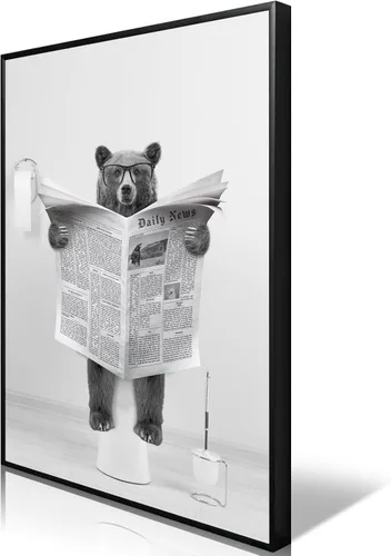 Miniatura 14 de XMJJQQ Arte enmarcado divertido lienzo de tigre para baño, bonito póster de baño en blanco y negro, estampado de tigre animal en el baño, decoración