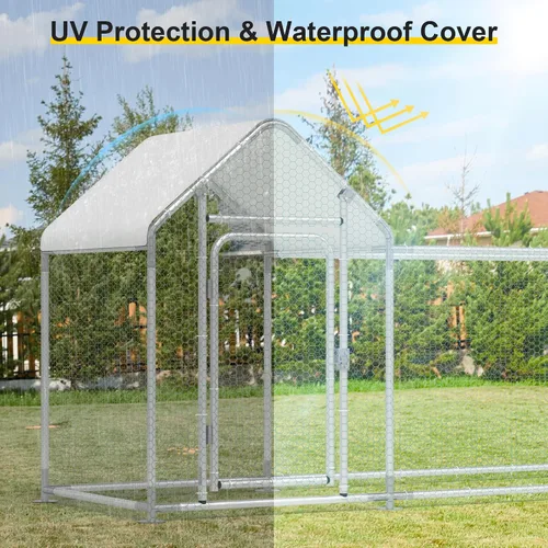 Miniatura 5 de Gallinero de metal, gallinero con cubierta impermeable y anti-UV, jaula de aves de corral con puerta con cerradura, gallinero para gallinas de pato