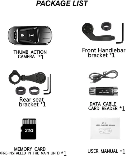 Miniatura 5 de Cámara de bicicleta Cámara de acción de pulgar pequeña, IPX6 impermeable, inalámbrica, con soporte para bicicleta, para ciclismo, deportes, vlogging