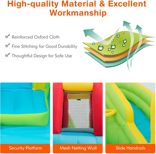 Miniatura 8 de HONEY JOY Tobogán acuático inflable, parque acuático inflable 7 en 1 para patio trasero de niños, piscina de chapoteo, pared de escalada, toboganes