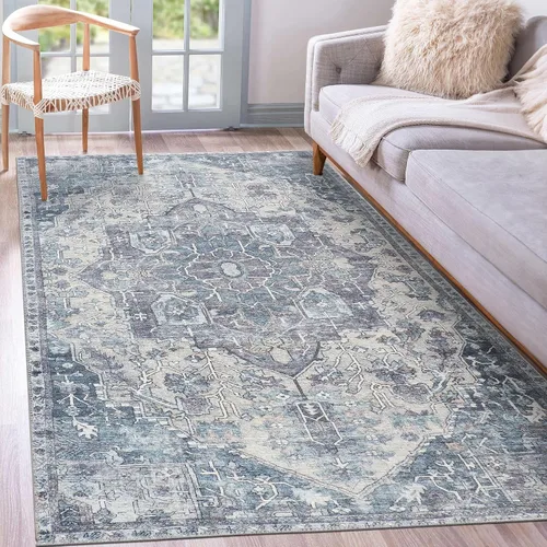 Miniatura 21 de GLN Rugs Bohemian Collection - Alfombra de felpilla lavable a máquina, bohemio vintage, antideslizante, alfombra de felpilla de pelo bajo, alfombra