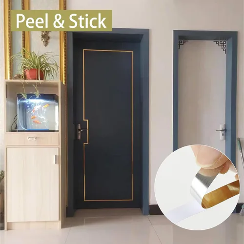 Miniatura 2 de Gaahing Cinta metalizada dorada con película de Mylar de poliéster, adhesivo decorativo para despegar y pegar con acabado brillante similar a un
