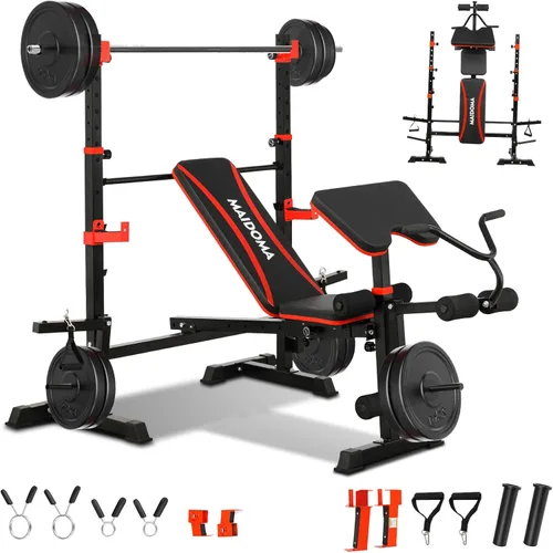 MAIDOMA Foldable 1500LBS Capacity 8 IN 1 Weight Bench Set with Leg Extension/Squat Rack/Preacher Curl, Adjustable Bench Press for Home Gym Full Body