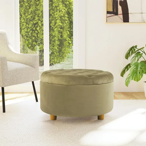 Miniatura 4 de HomePop Decoración del hogar Otomana redonda de terciopelo copetudo con botones Otomana con almacenamiento para sala de estar y dormitorio