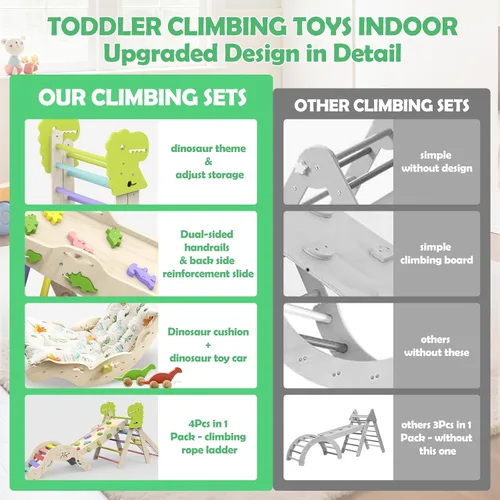Miniatura 5 de Conjunto de Triángulo Pikler con Cojín, 12 en 1 Juguetes Montessori para Niños Pequeños Gimnasio de Escalada Interior para Bebés Conjunto