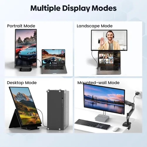 Miniatura 9 de Monitor portátil grande de 24 pulgadas, extensor de pantalla para laptop, 1080P FHD 100HZ IPS, monitor de viaje para trabajo en casa, pantalla