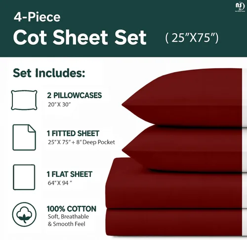Miniatura 4 de NON Sticky cotton Juego de sábanas de algodón egipcio de alta calidad, 4 piezas, bolsillo profundo de 8 pulgadas, sábanas para colchón de campamento