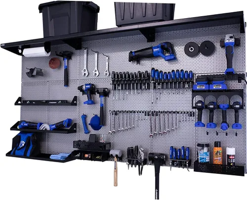 Miniatura 18 de OmniWall Weekend Warrior XL - Sistema de organización de pared de metal (negro/azul)