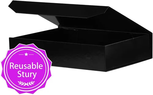 Miniatura 5 de 1 paquete de caja de regalo negra con tapas, pequeña de 12 x 8 x 2.7 pulgadas, cajas de regalo para ropa, cajas de regalo para camisas con cinta
