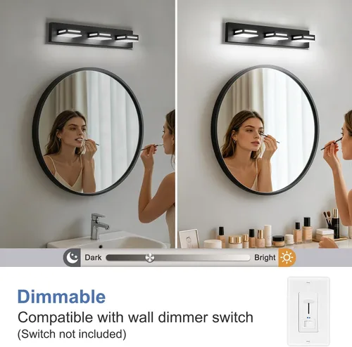 Miniatura 3 de Lámparas LED modernas para baño, 3 luces de 24 pulgadas, regulables, 5CCT, ajustables, color negro mate, para accesorios de iluminación de baño