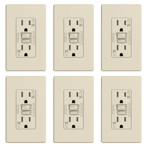 Miniatura 48 de ELEGRP Salida GFCI para Exteriores, Receptáculo GFI Eléctrico de Autoprueba de 15 Amperios con Diseño Más Delgado, Receptáculo GFCI Resistente a