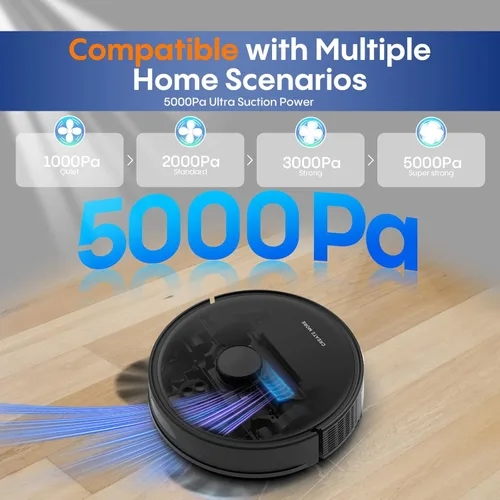 Miniatura 4 de Combo robot de aspiradora y trapeador, potente succión de 5000 Pa, mapeo inteligente avanzado, ideal para pelo de mascotas, polvo