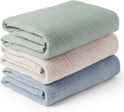 Konssy paquete de 3 mantas de muselina para envolver al bebé unisex, manta de recepción para recién nacidos, tamaño grande 47 x 47 pulgadas, mantas